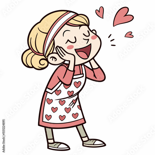 Joyful cartoon woman expressing love and happiness with heart symbols emanating