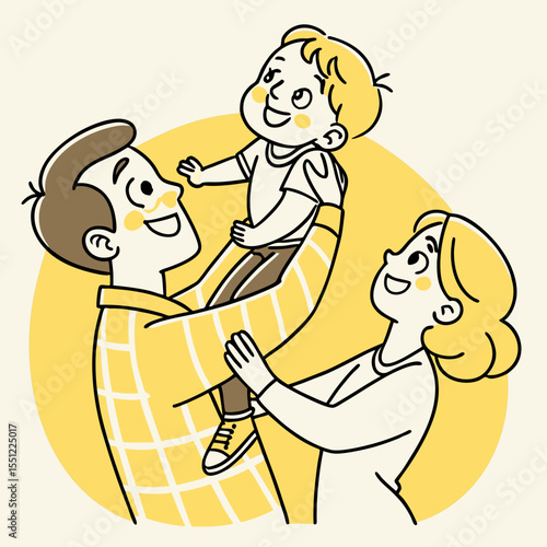 Joyful Family Moment: A Father Holding His Son with Mother's Loving Gaze