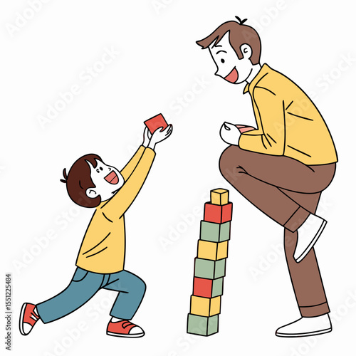 Bonding through play: A father and son enjoy quality time building blocks together