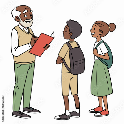 Illustrative scene showing the educator guiding students with a document