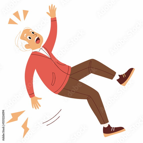 Senior man experiencing sudden loss of balance and falling, possibly due to a stumble