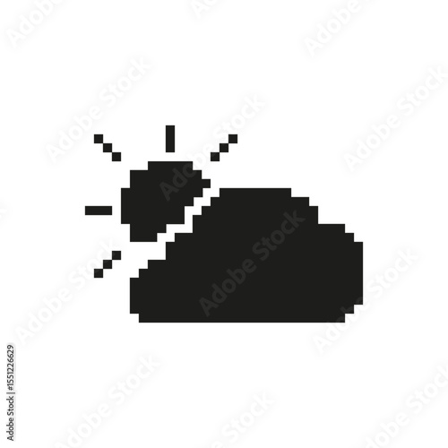 Partly Cloudy Weather Pixel Art Icon. Sun And Cloud Weather Forecast Symbol. Meteorological Conditions Representation. Isolated Vector Illustration