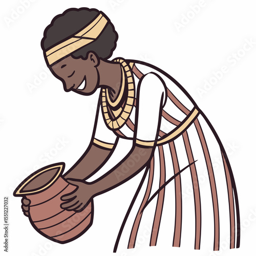Serene african woman holding terracotta pot illustration character concept