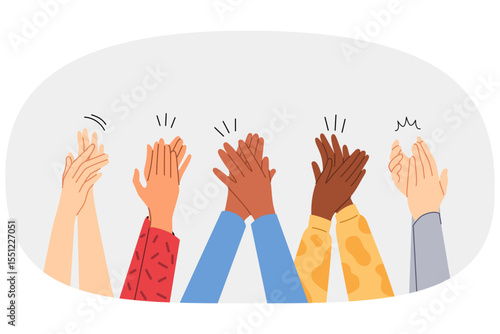 Applause from multiethnic hands of women clapping in support of initiative to combat sexism. Applause of multiracial people expressing gratitude to singer or musician performing at concert