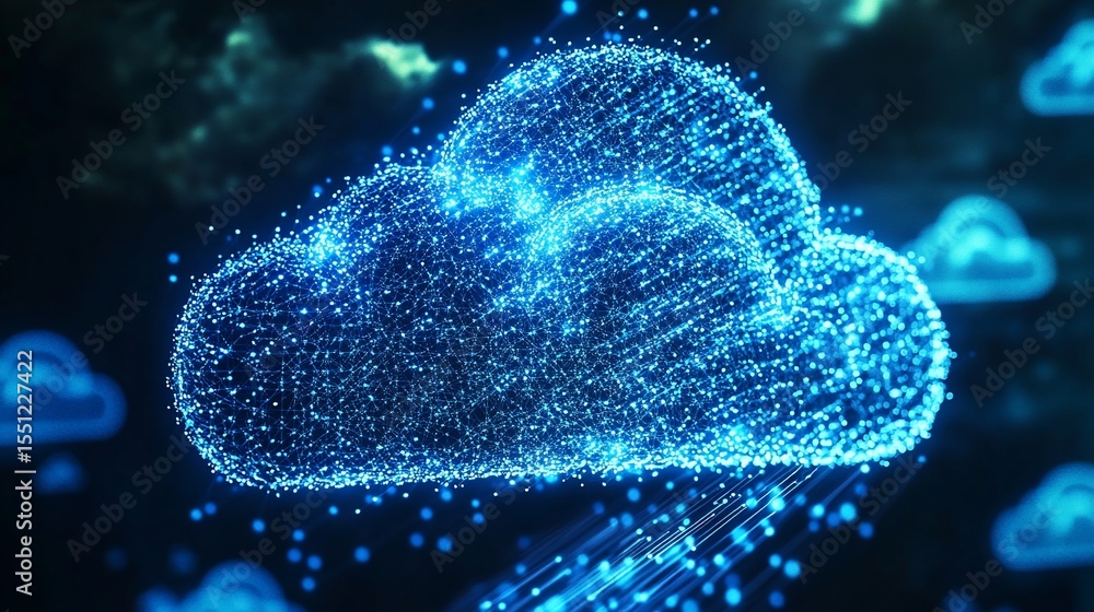 Fototapeta premium Abstract glowing cloud network of interconnected nodes for global connection