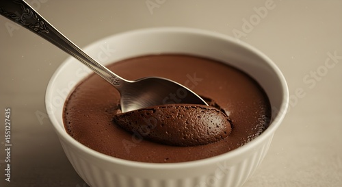 Chocolate mousse in bowl with spoon