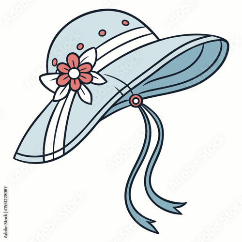 Elegant sunhat illustration with floral accent and ribbon details for summer charm