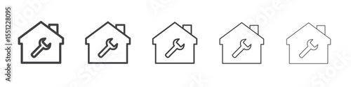 House with wrench repair icon outline ilustration vector symbol