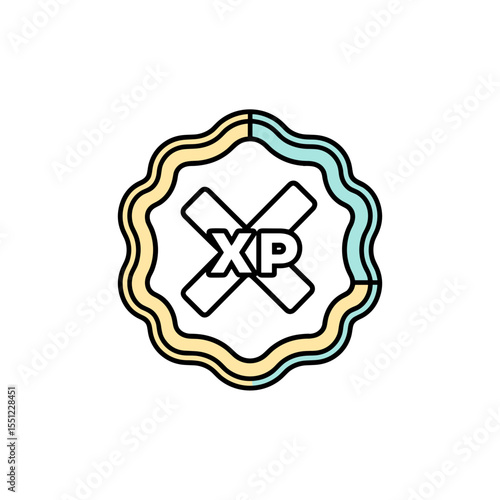 XP badge icon in circular design with pastel colors for cosplay  
