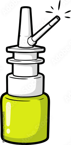 Cartoon Nasal Spray Bottle with Angled Nozzle and Yellow Liquid