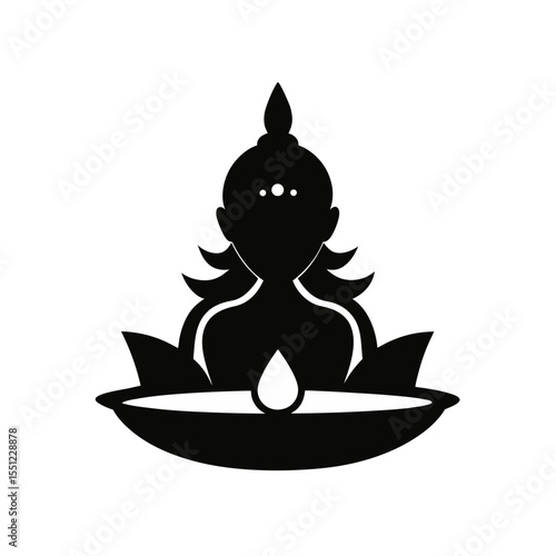 black silhouette of a lakshmi puja thali on white .svg