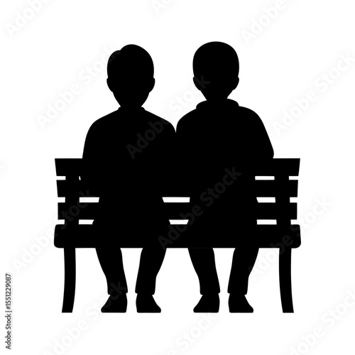 black silhouette of best friends sitting on bench .svg