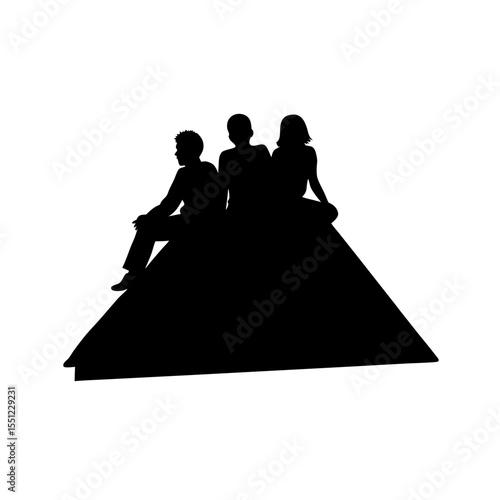 black silhouette of friends sitting on roof on whi.svg
