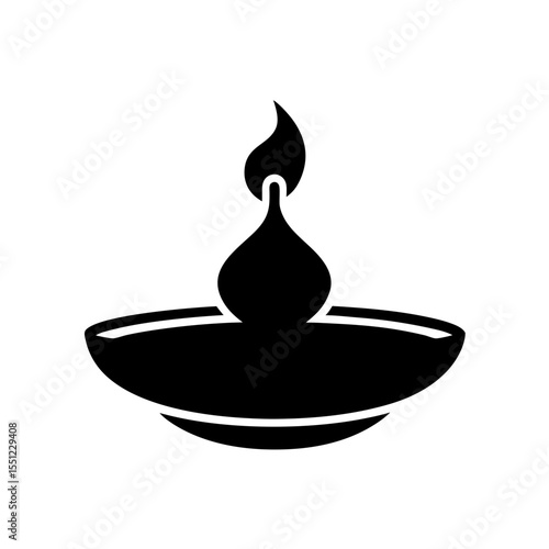black silhouette of traditional thali with diya on.svg
