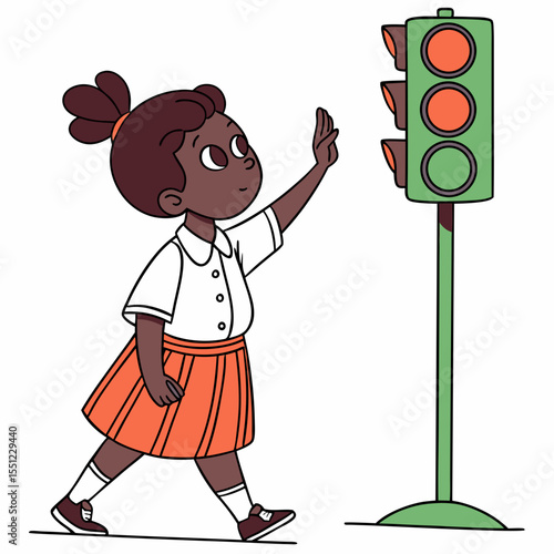Animated child stopping at a traffic light illustration for safety education