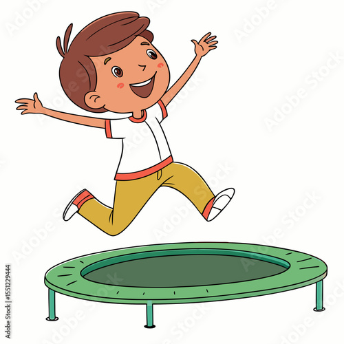 Energetic child jumps high on a trampoline with unbound joy and enthusiasm