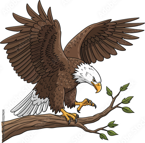 Wallpaper Mural Vector Illustration of a Bald Eagle Perched on a Tree Branch – Wild Bird of Prey Torontodigital.ca