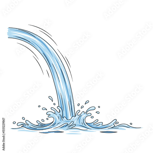 Water Flowing, Splashing, and Creating Ripples A Hand-Drawn Illustration