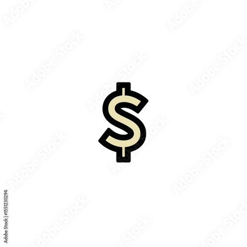 Beige dollar symbol presents currency icon on white background graphic element