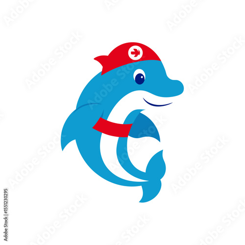 friendly dolphin lifeguard mascot logo icon on whi.svg