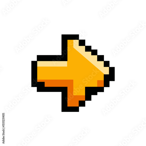 Golden arrow indicates direction in digital pixelated design against white background navigation
