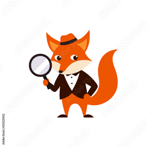 sly fox detective with magnifying glass mascot log.svg