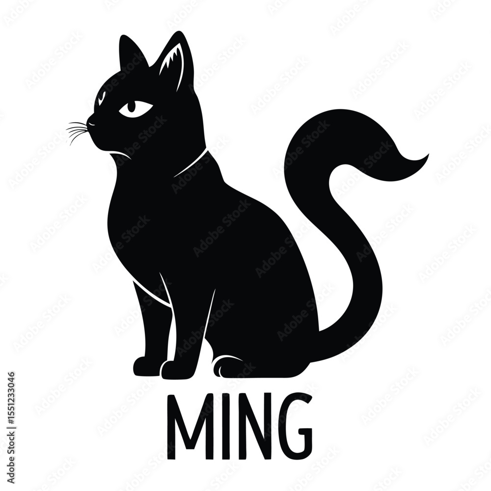 Fototapeta premium Elegant Black Cat Silhouette Logo with Curled Tail and the Name 
