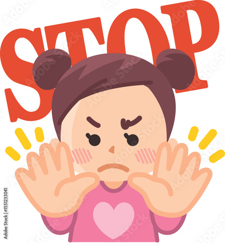 立入禁止　制止する女の子