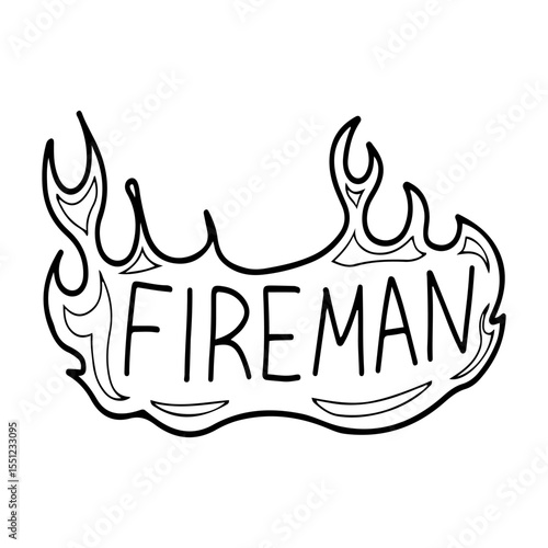 Logo fire man. Hand drawn doodle vector. Fire. Burning sign. Illustration line art element.