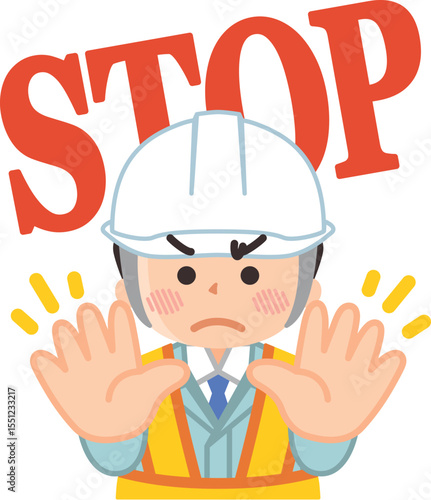 立入禁止　制止する男性作業員