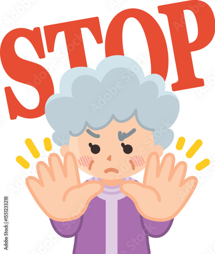 立入禁止　制止するおばあさん