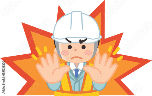 立入禁止　制止する男性作業員