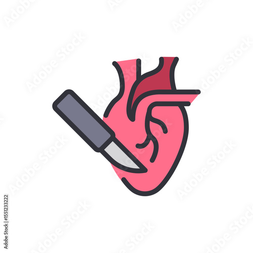Heart Surgery Icon Showing A Scalpel Cutting Into The Organ