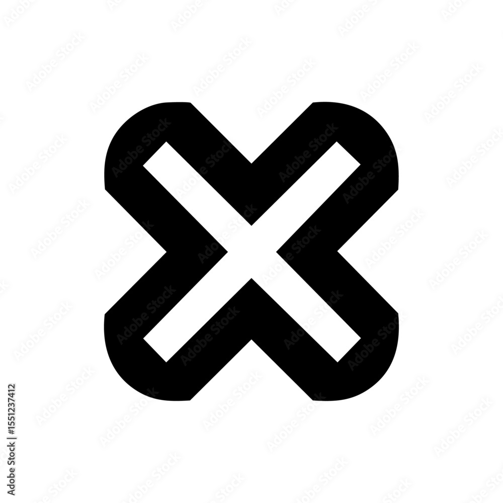 Fototapeta premium Minimalist black vector icon of an X or cancel symbol inside rounded corners.