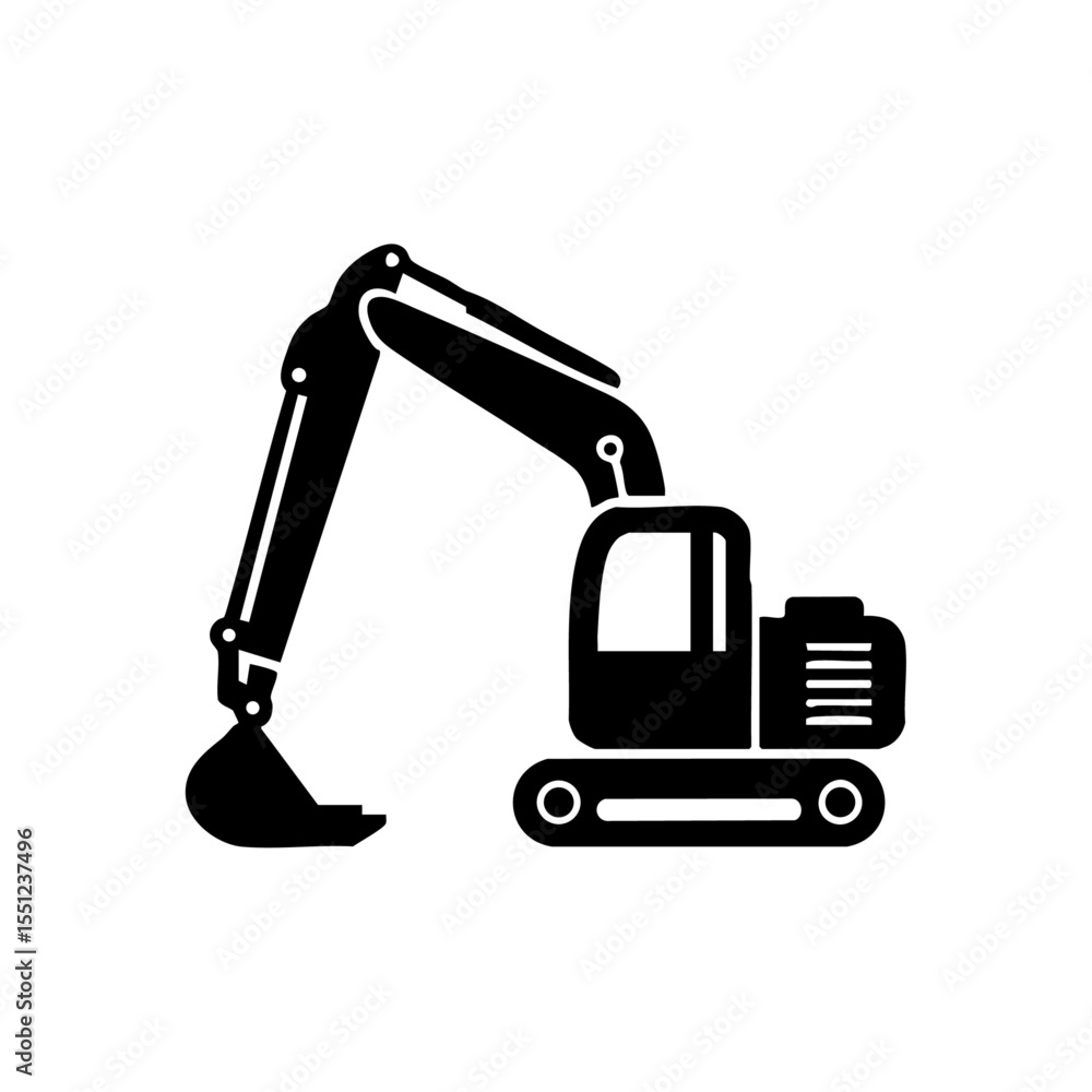 Construction excavator arm icon with digging scoop, illustrated in a modern flat black style.
Construction excavator arm icon with digging scoop, illustrated in a modern flat black style.
