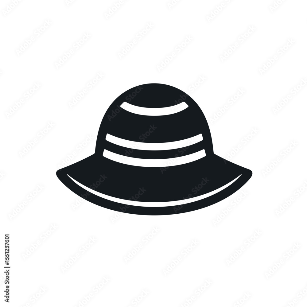 Black and white sun hat with striped pattern on white background Black and white sun hat with striped pattern on white background