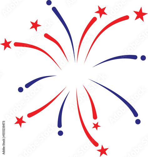 Fireworks Fourth of July. fireworks with a red and blue stars and sparks isolated. United states of america independence day fireworks.