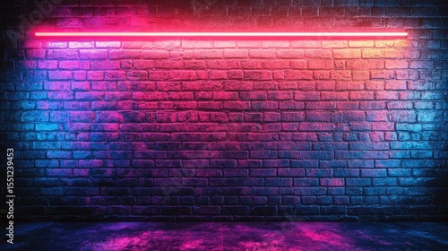 Fototapeta Naklejka Na Ścianę i Meble -  Hyper realistic 3d render Neon Brick Wall: Vibrant Pink & Blue Background for Design AI Generative