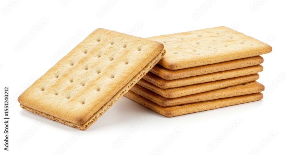 Square crackers are stacked in a pile with one leaning against the stack Square crackers are stacked in a pile with one leaning against the stack