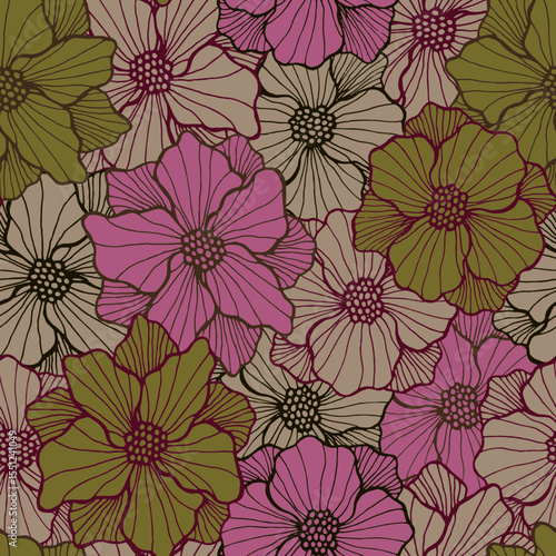 Abstract chrysanthemum bloom periodic sample. Organic bouquet background. Pop...