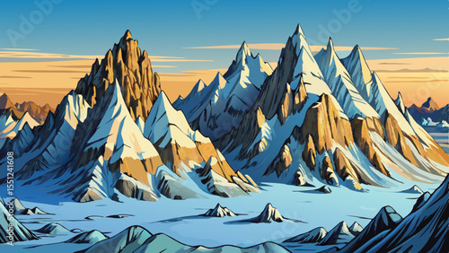 Sharp glacier peaks in a remote Arctic wilderness with icy terrain and cold blue tones vector ideal for extreme nature and polar landscape themes