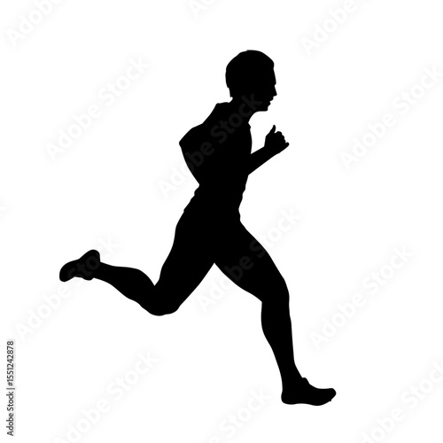 Run, running man, sprinter side view. Isolated vector silhouette. Track and field. Athletics