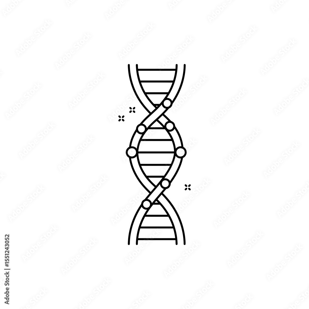 Black thin line icon of DNA double helix with detailed ladder rungs and curves Black thin line icon of DNA double helix with detailed ladder rungs and curves