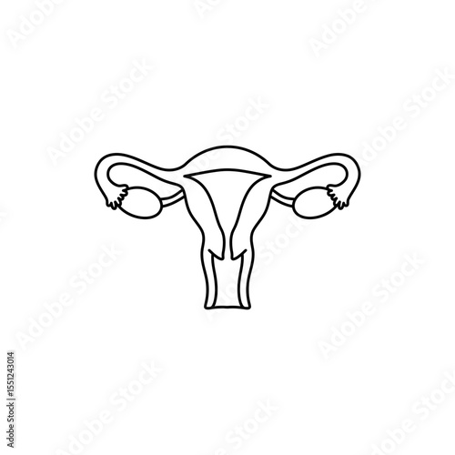Black line icon of female reproductive system showing uterus and fallopian tubes