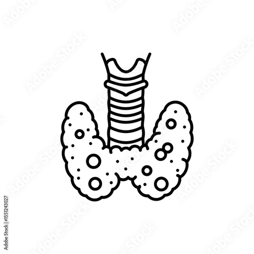 Black line icon of butterfly-shaped thyroid gland wrapping around trachea