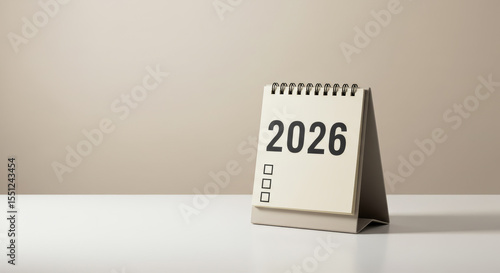 A small calendar displays the year 2026 on a white surface.