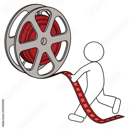 A simple cartoon figure unrolling a film reel