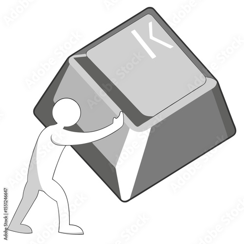 A simple figure struggling to push a large keyboard key