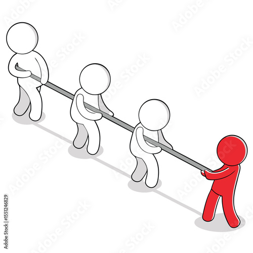 One person against three in a tug of war illustration