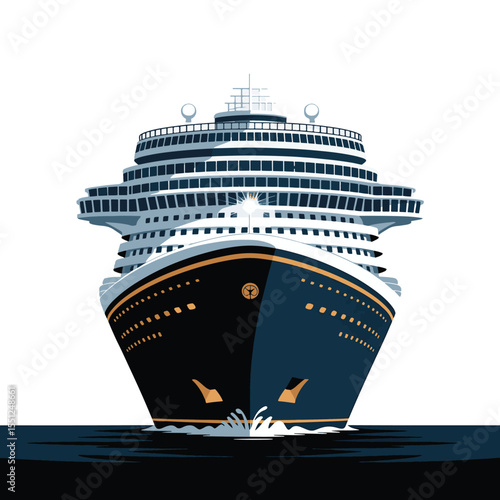 Front-facing luxury cruise ship on the water with deep shadows, vector illustration design